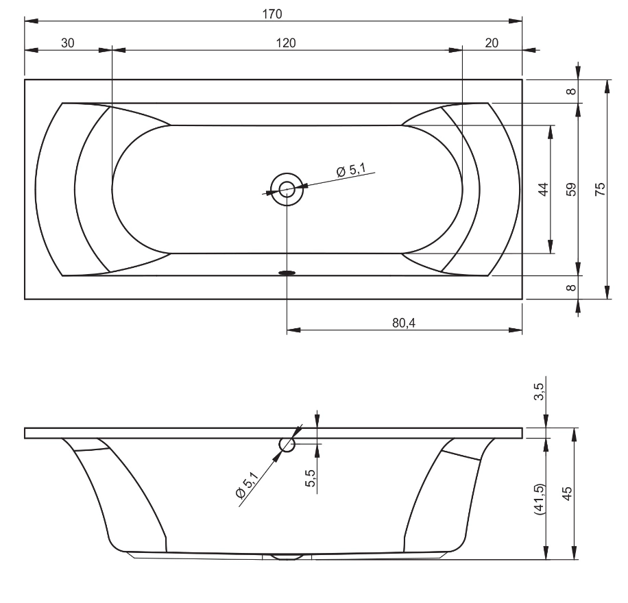 Cada acril Riho Lima 170x75 B051001005 — 3