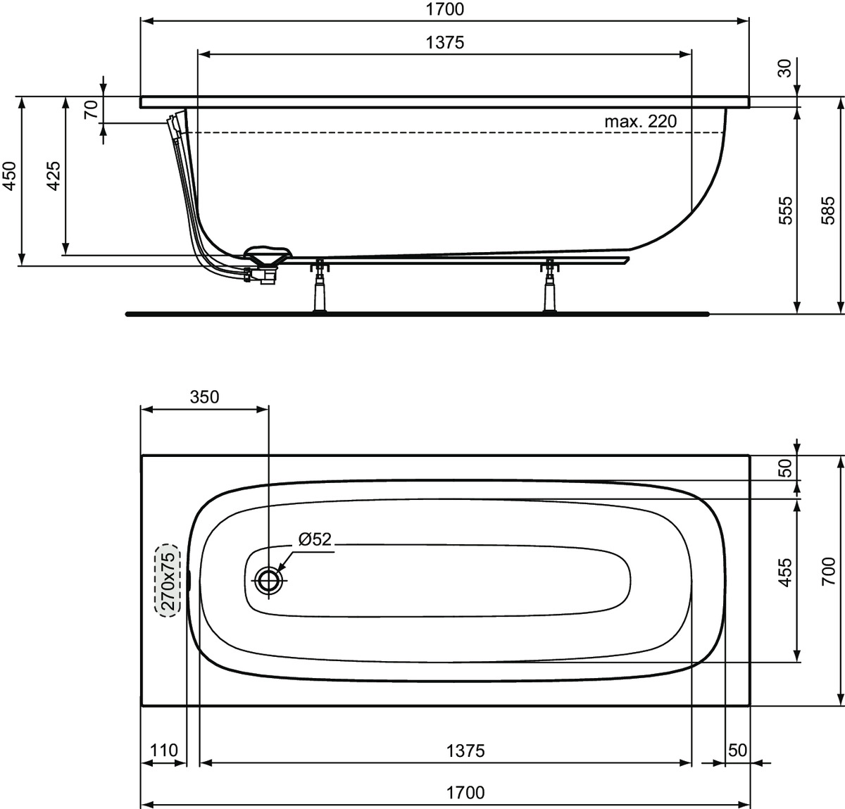 Ванна акриловая Ideal Standard i.life 170x70 T475901 — вид 4