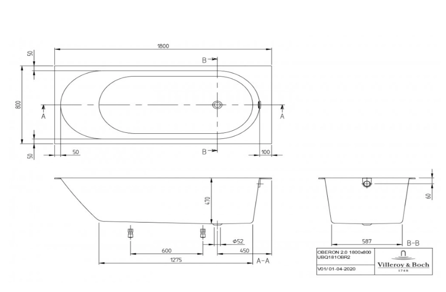 Ванна Villeroy & Boch Oberon 1800x800 Quaryl — 4