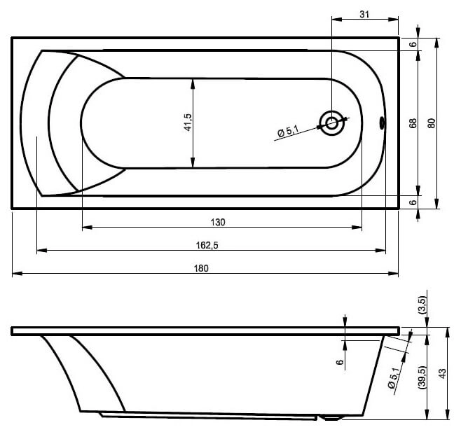 Cada acril Riho Miami 180x80 B061001005 — 4