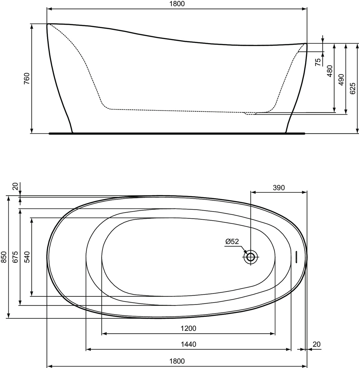 Ванна Freestanding Ideal Standard Around 180x85cm K871501 — 4