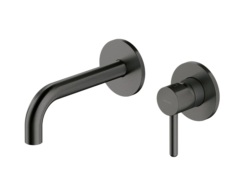 Смеситель встраиваемый для раковины Omnires Y (Гусак 16-18,5 см) Brushed Graphite + монтажный корпус