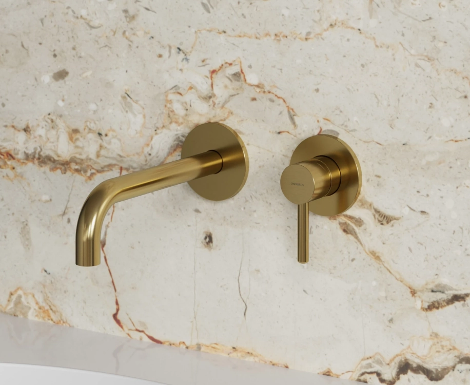 Смеситель встраиваемый для раковины Omnires Y (Гусак 19-21 см) Brushed Gold + монтажный корпус — 2