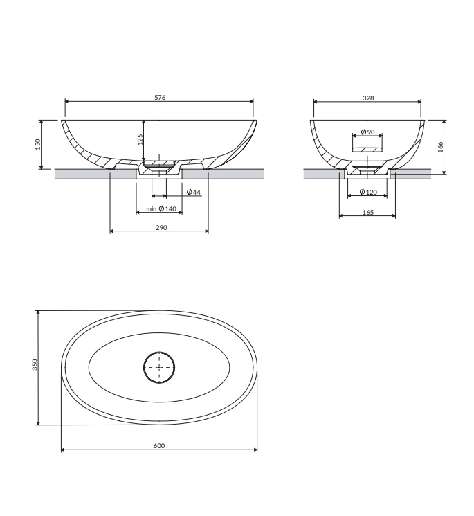 Lavoar pe blat Omnires Shell M+ 60x35 cm Alb Satinat — 6