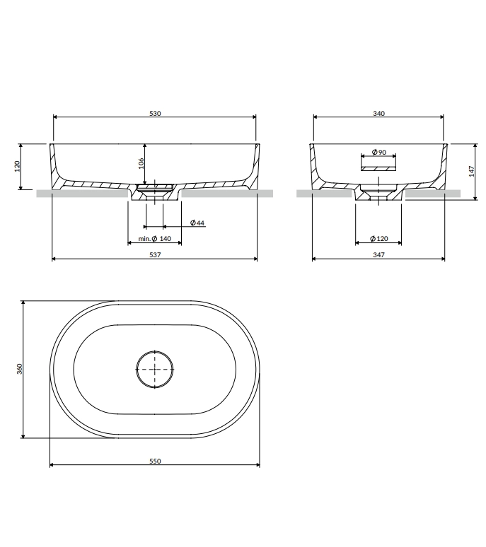 Lavoar pe blat Omnires OVO M+ 55x36 cm Alb Satinat — 6