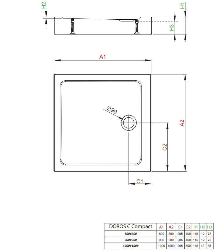 Cadita dus din acril Radaway Doros C Compact 100x100x11.5 cm Stone White — 3