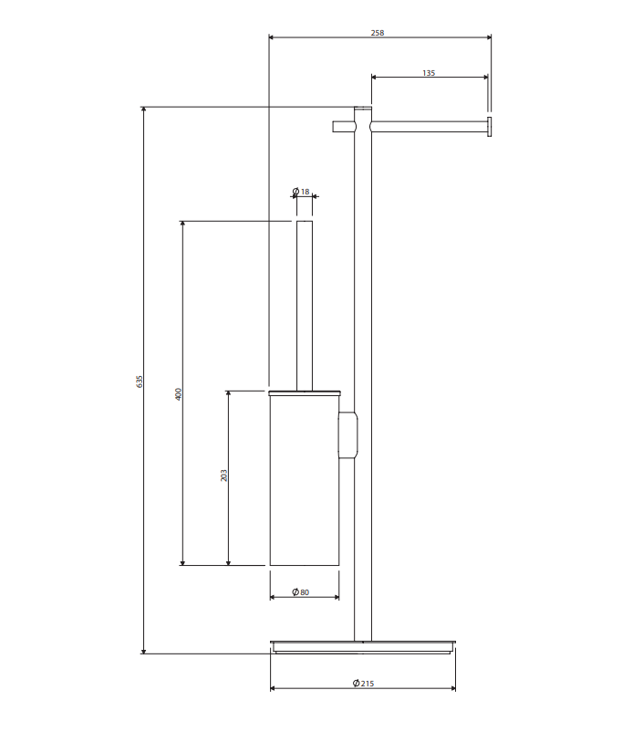 Perie WC ststiva cu suport hartie igienica OMNIRES Modern Project Cromat MP60810CR — 3