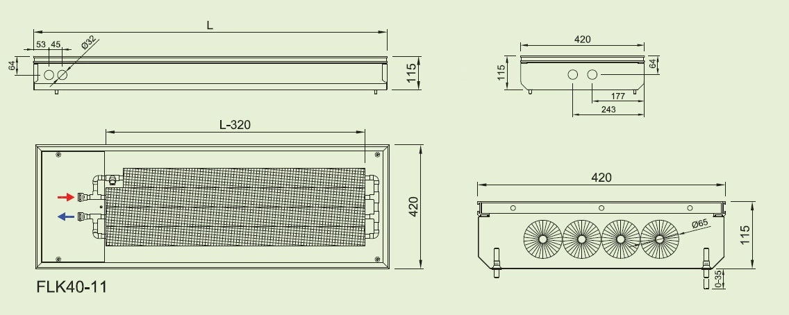 Convector de pardoseala ingropat ISAN ACTIV FLT40-11 2800 — 2