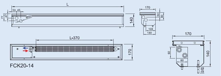 Convector de pardoseala ingropat ISAN - DYNAMIC FCK20-14- 1600 — 2