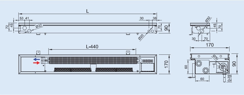 Ventiloconvector de pardoseala ingropat ISAN - DYNAMIC FCT20-08 4000 — 2