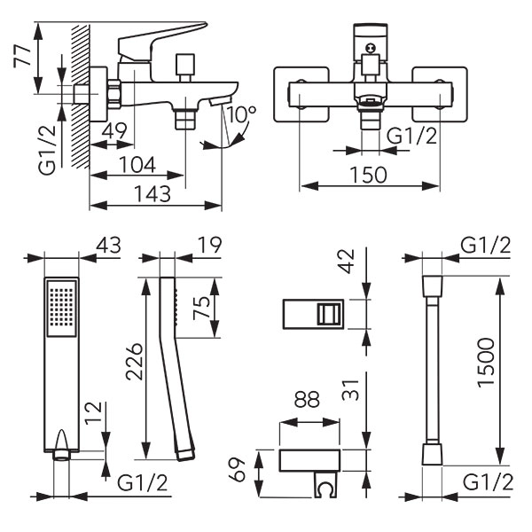 Baterie cada Ferro Vitto BVI11VLBL cu set de duș — 2