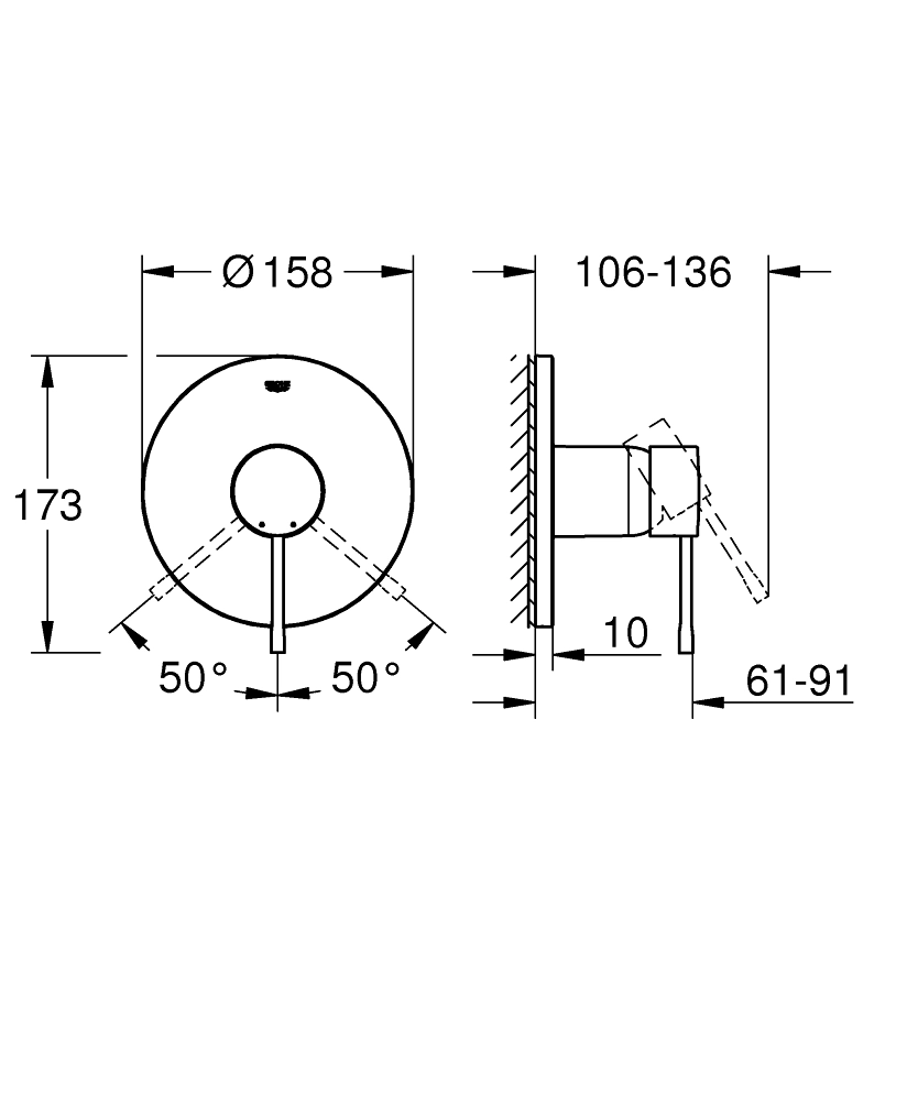 Встраиваемый смеситель для душа 2 режима Grohe Essence Hard Graphite — 2