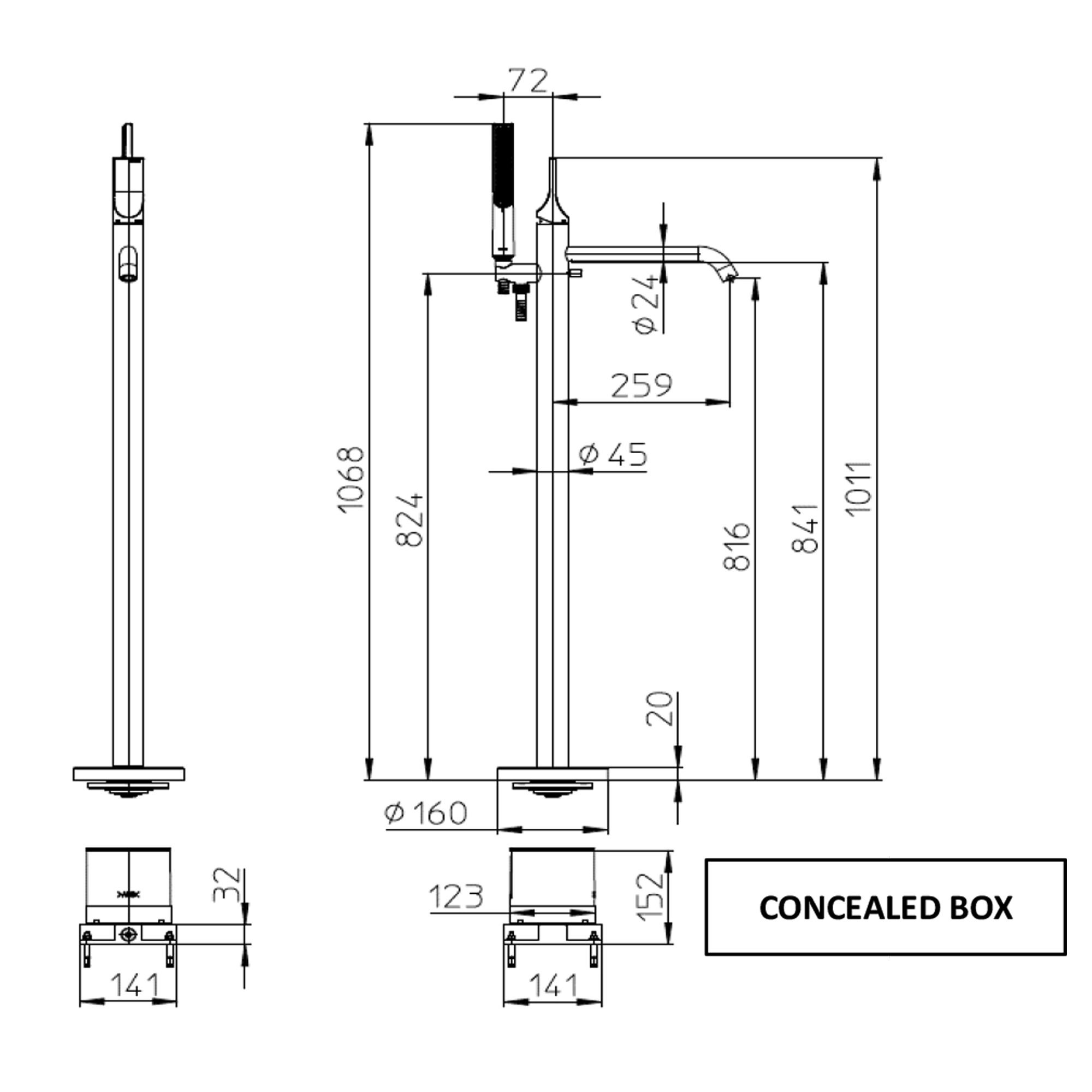 Baterie freestanding îngropată pentru cada (+ set instalare) Bossini Apice — vedere 3
