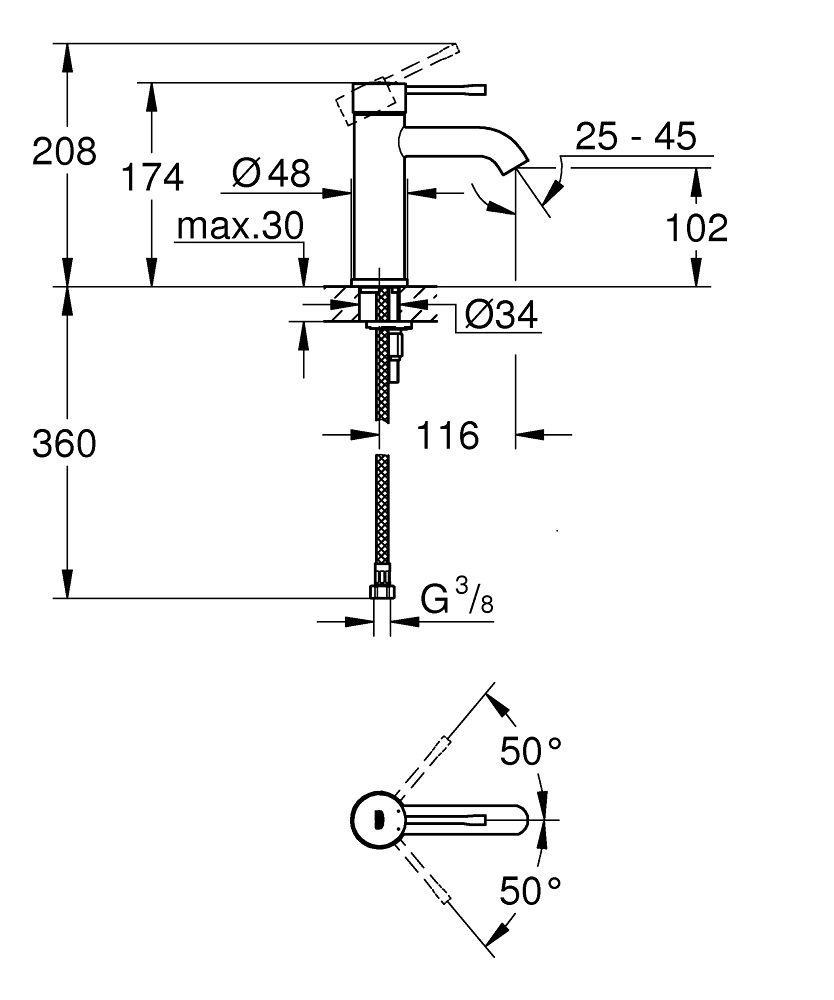 Смеситель для раковины Grohe Essence S Brushed Hard Graphite — 2