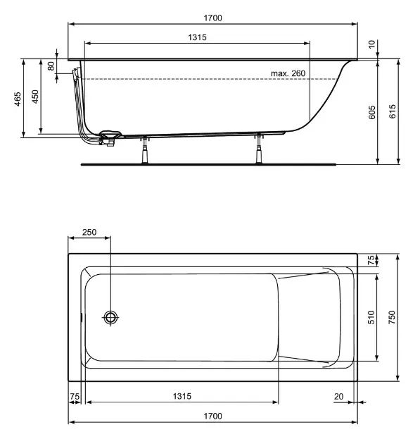 Ванна акриловая Ideal Standard Connect Air 170x75 — 4