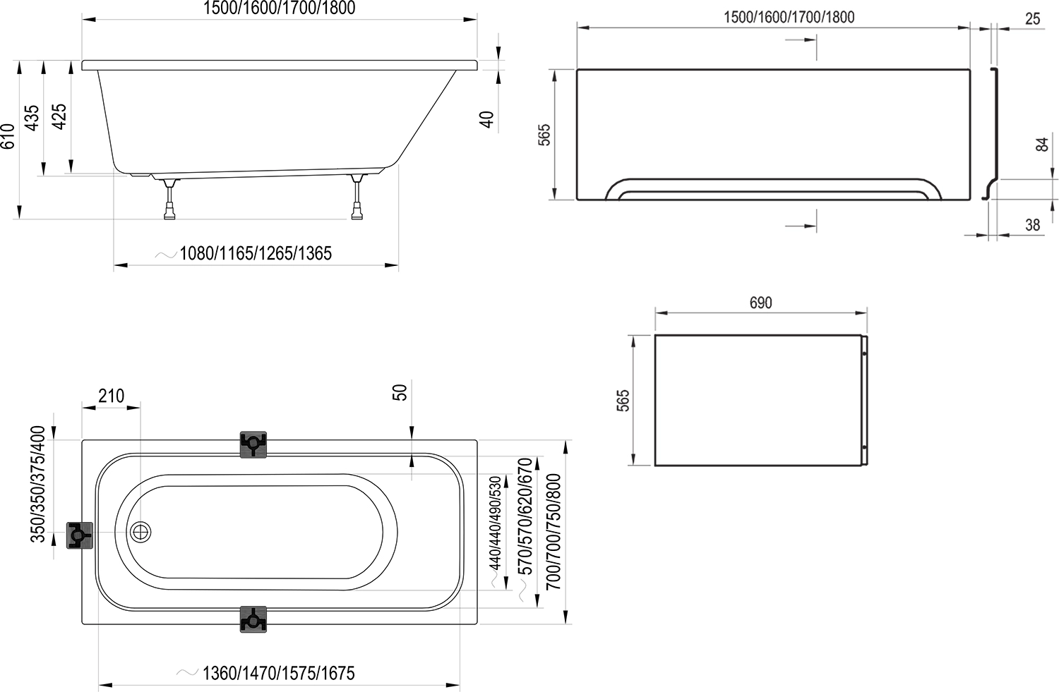 Cada acril Ravak Chrome 180x80 — vedere 4