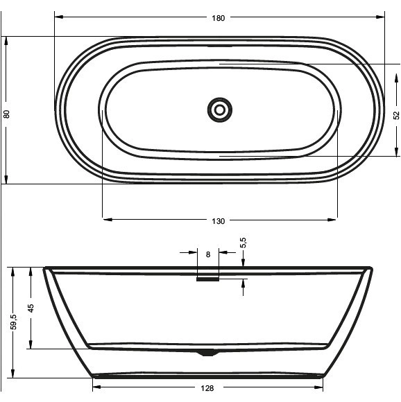 Ванна Freestanding Riho Inspire 180x80 (опора + сифон) B085001005 — 6