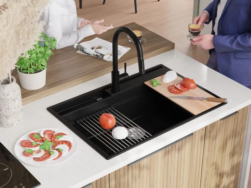 Chiuveta granit Primagran Oslo Pocket Multilevel Black + accesorii 780x530 — 4