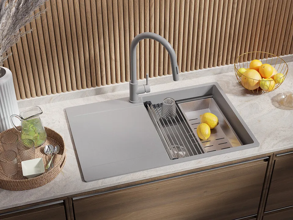 Гранитная кухонная мойка Primagran San Francisco Grey + аксессуары 780x500 — 3