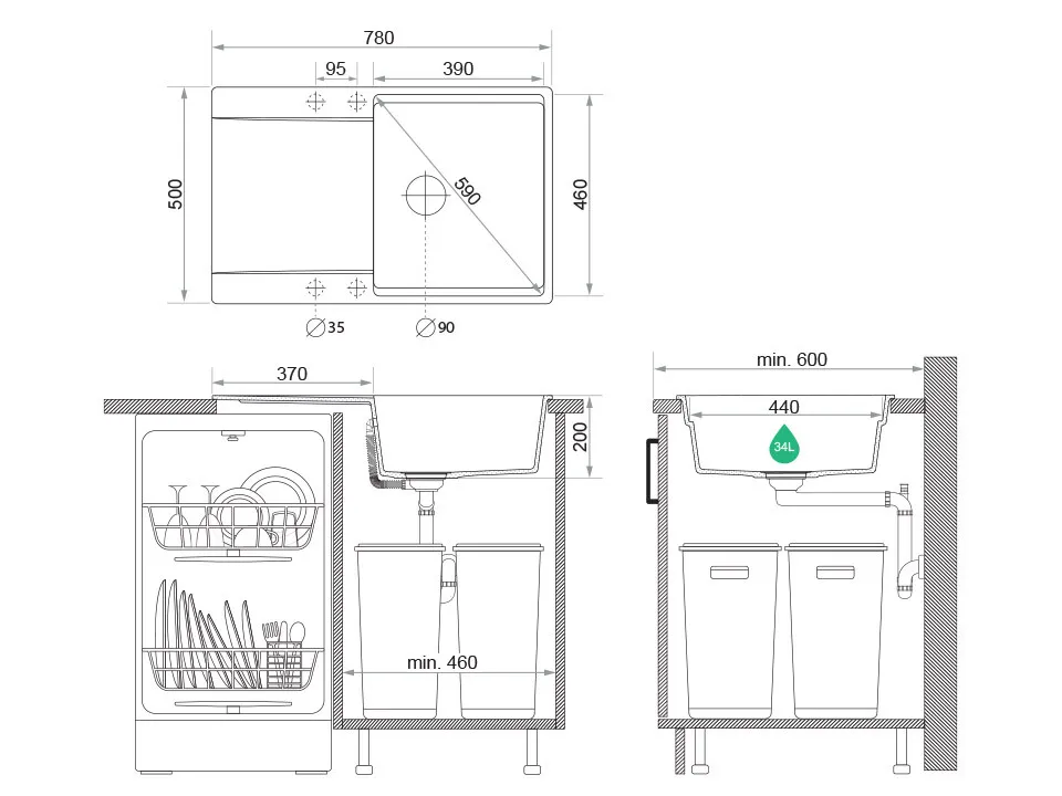 Гранитная кухонная мойка Primagran San Francisco Grey + аксессуары 780x500 — 6