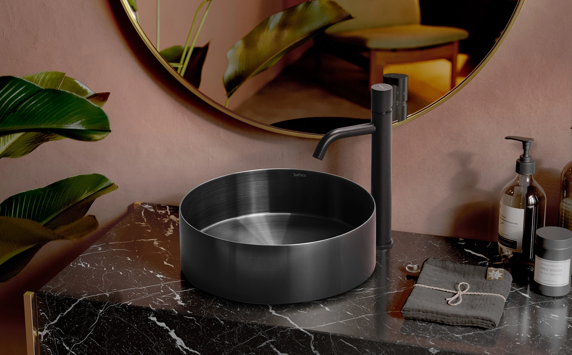 Lavoar pe blat Bathco Detroit Round d.380 Gunmetal — 2