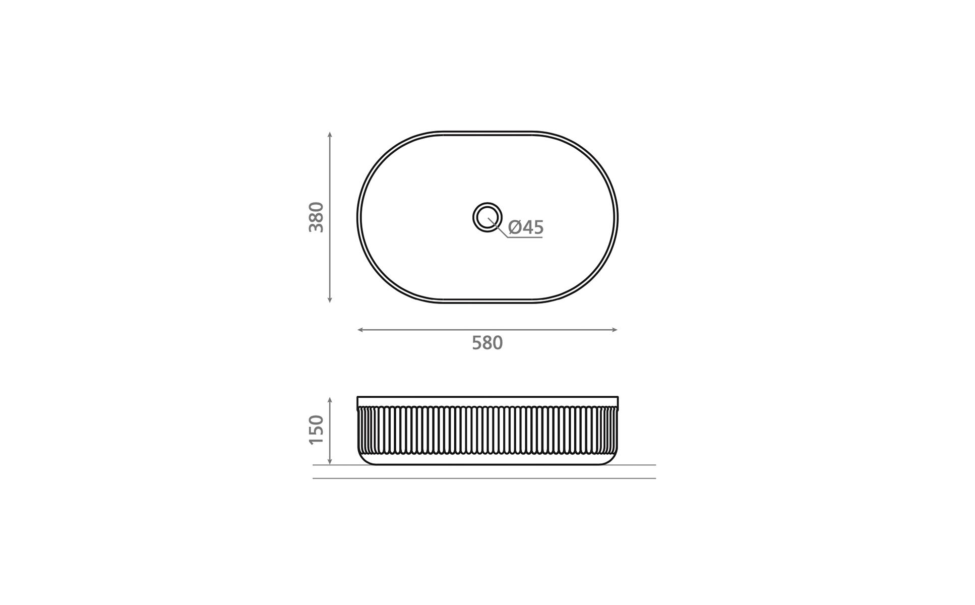 Умывальник накладной Bathco Striae Oval 580x380 Grey — 4