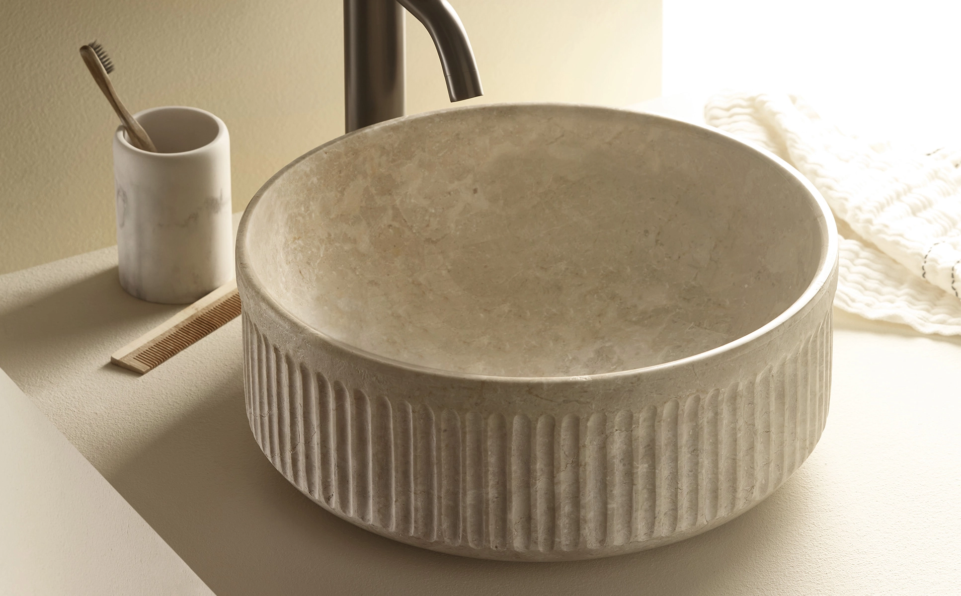 Lavoar pe blat Bathco Striae Round d.380 Beige