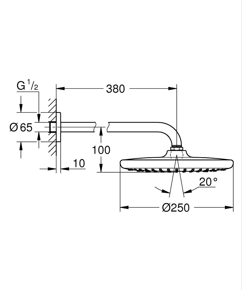Верхний душ с кронштейном Grohe Tempesta Round D.250 Black — 3