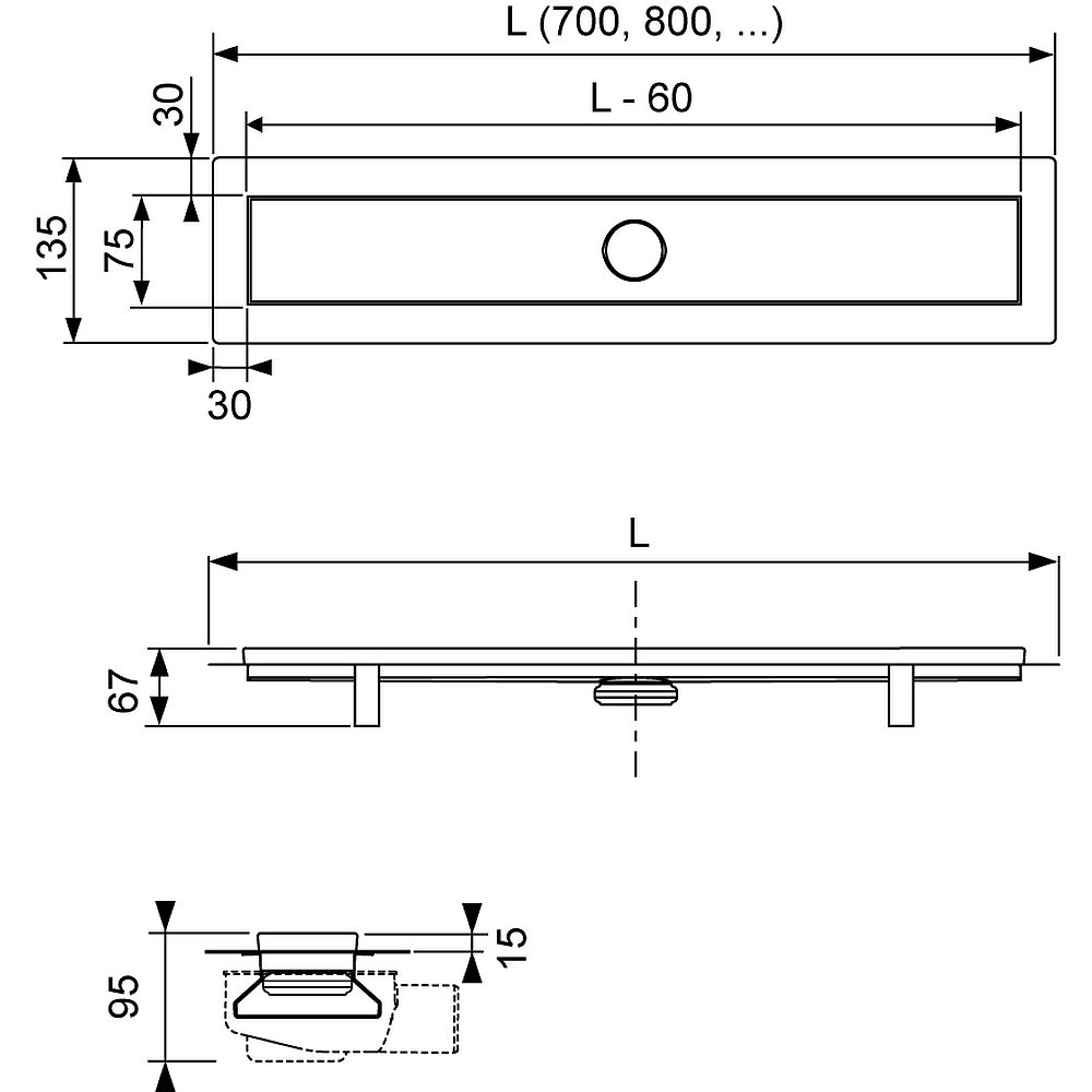 Rigola de dus TECE TECElinus 700x70 — 2