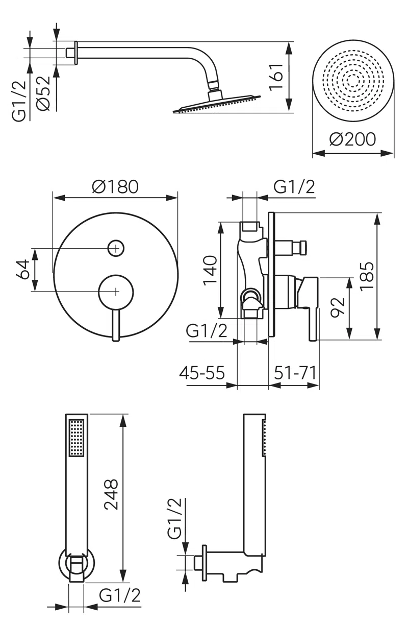 Душевой комплект Ferro Ciriculus Gunmetal + монтажный корпус — 2
