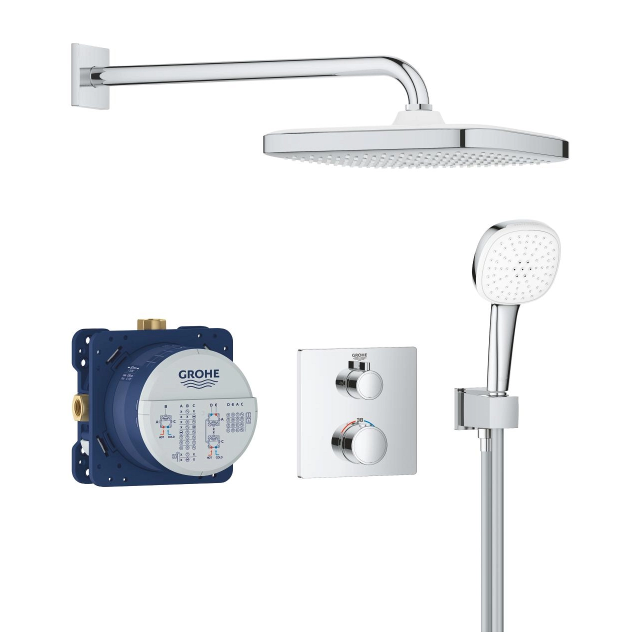 Душевой комплект термостатический Grohe Grohtherm Cube Tempesta 250x250 + монтажный корпус