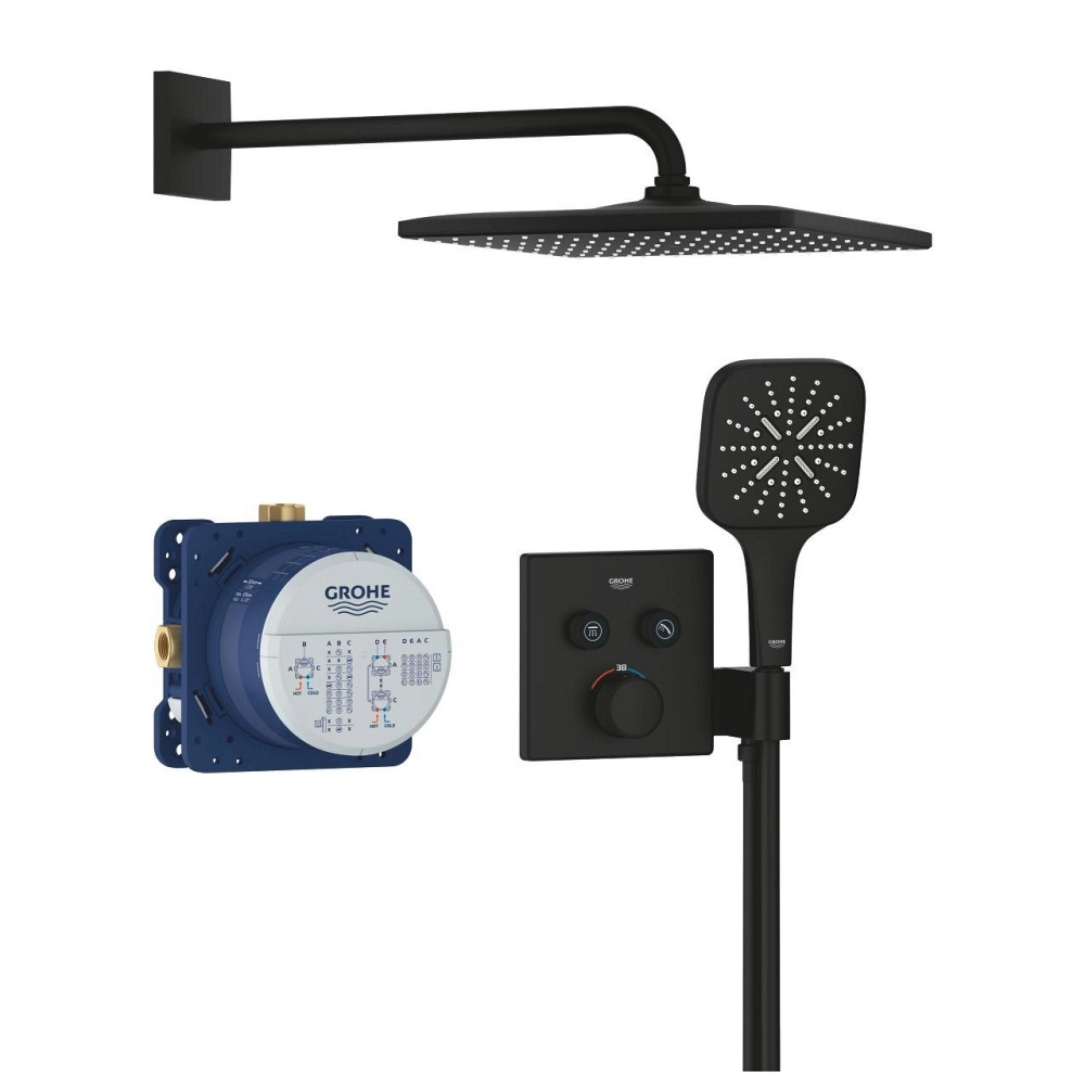 Set de duș îngropat termostatat Grohe Grohtherm Smartcontrol 310x310 Phantom Black + corp instalare