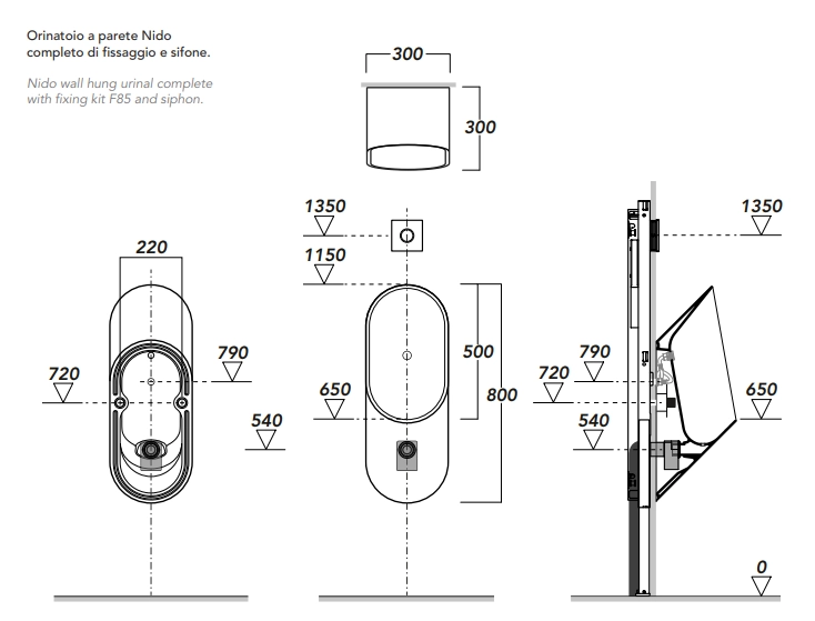 Vas urinal Simas Vignoni Cemento Matt +set fixare, sifon — 2